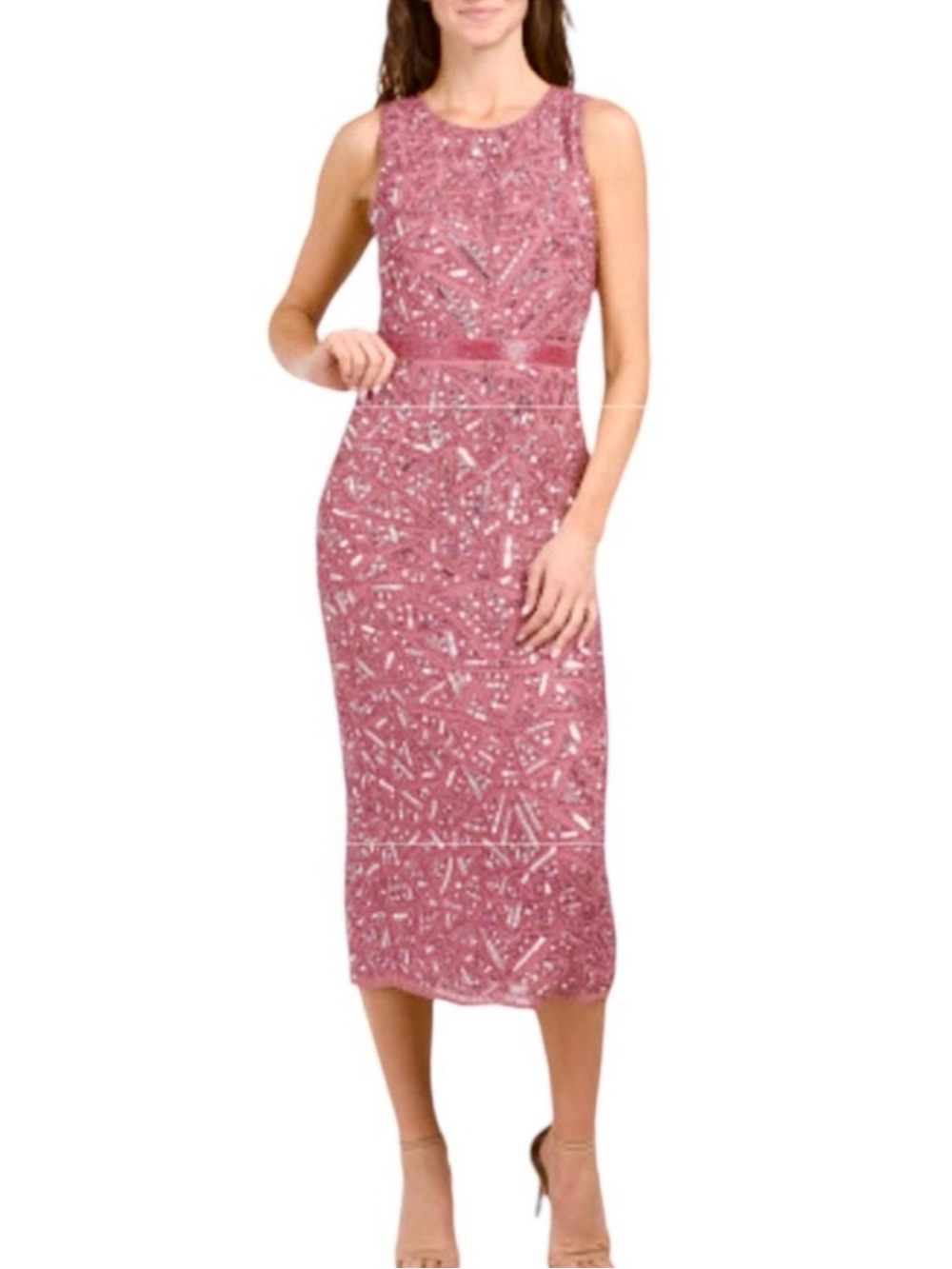 MAC DUGGAL Geometric Patterned Sequin Midi Dress NEW Rosewood Pink Size 10